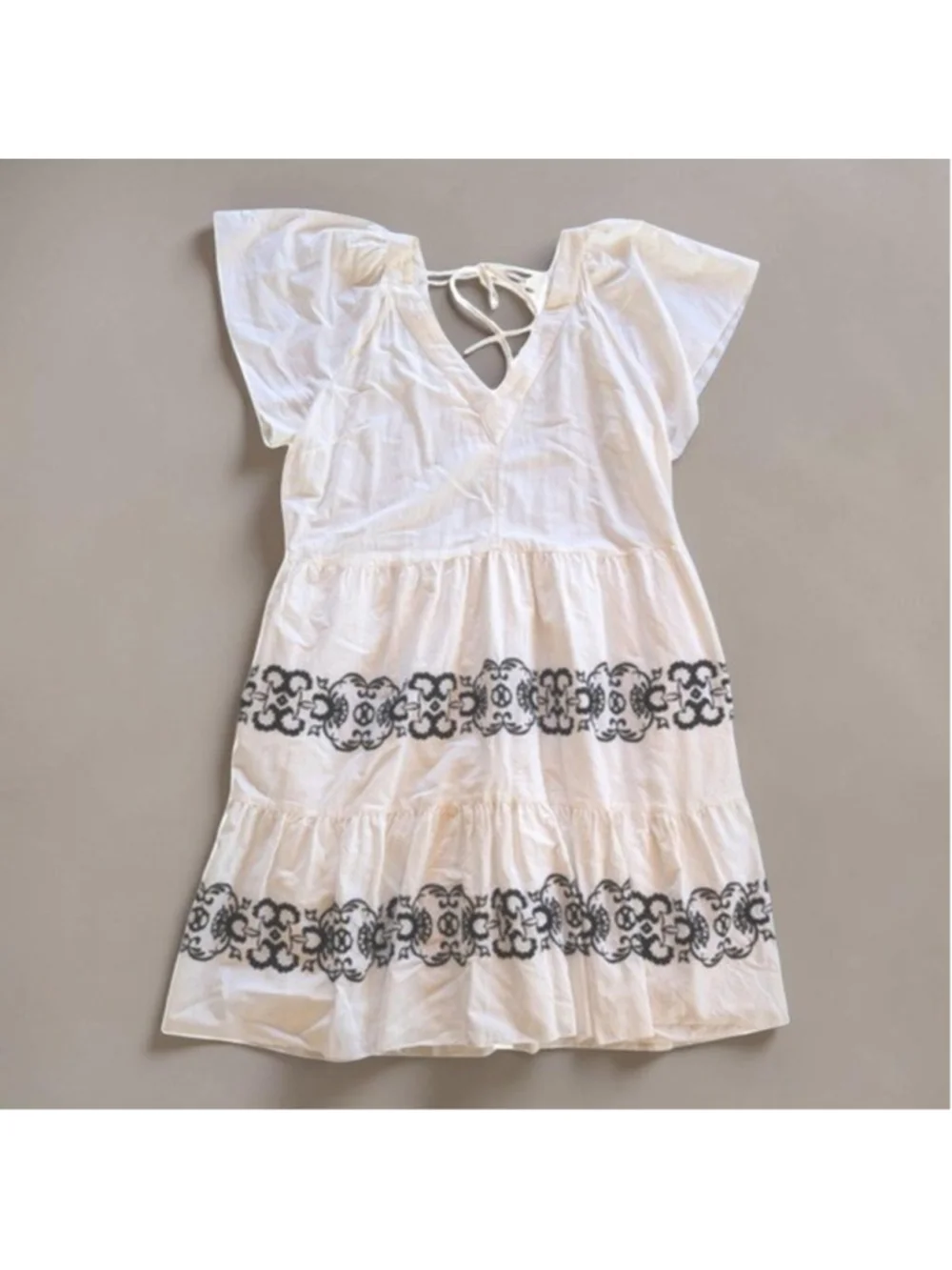 Old Navy Ivory Embroidered Flutter Sleeve Mini Dress Sz L Tall
